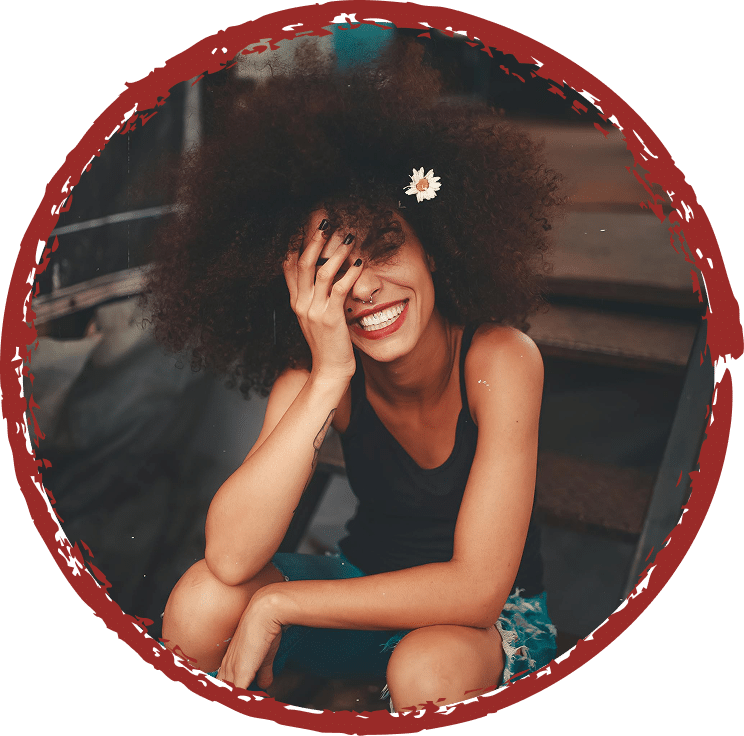 a photo of woman sitting on stairs